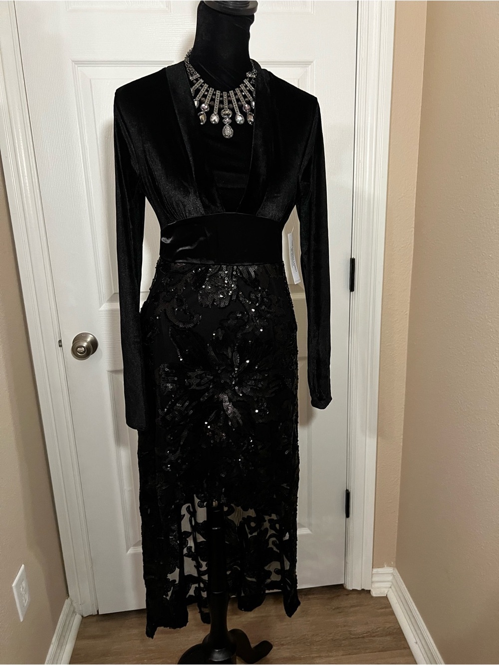 Venus black evening wedding guest dress with lace